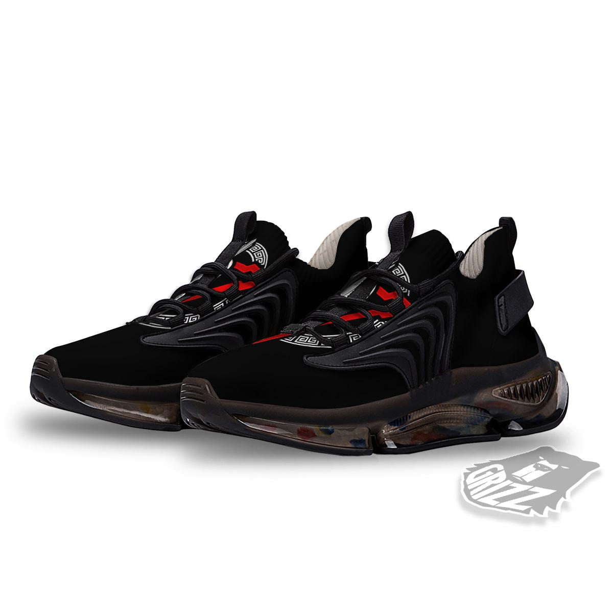 Spartan Red And White Print Black Gym Shoes-grizzshop