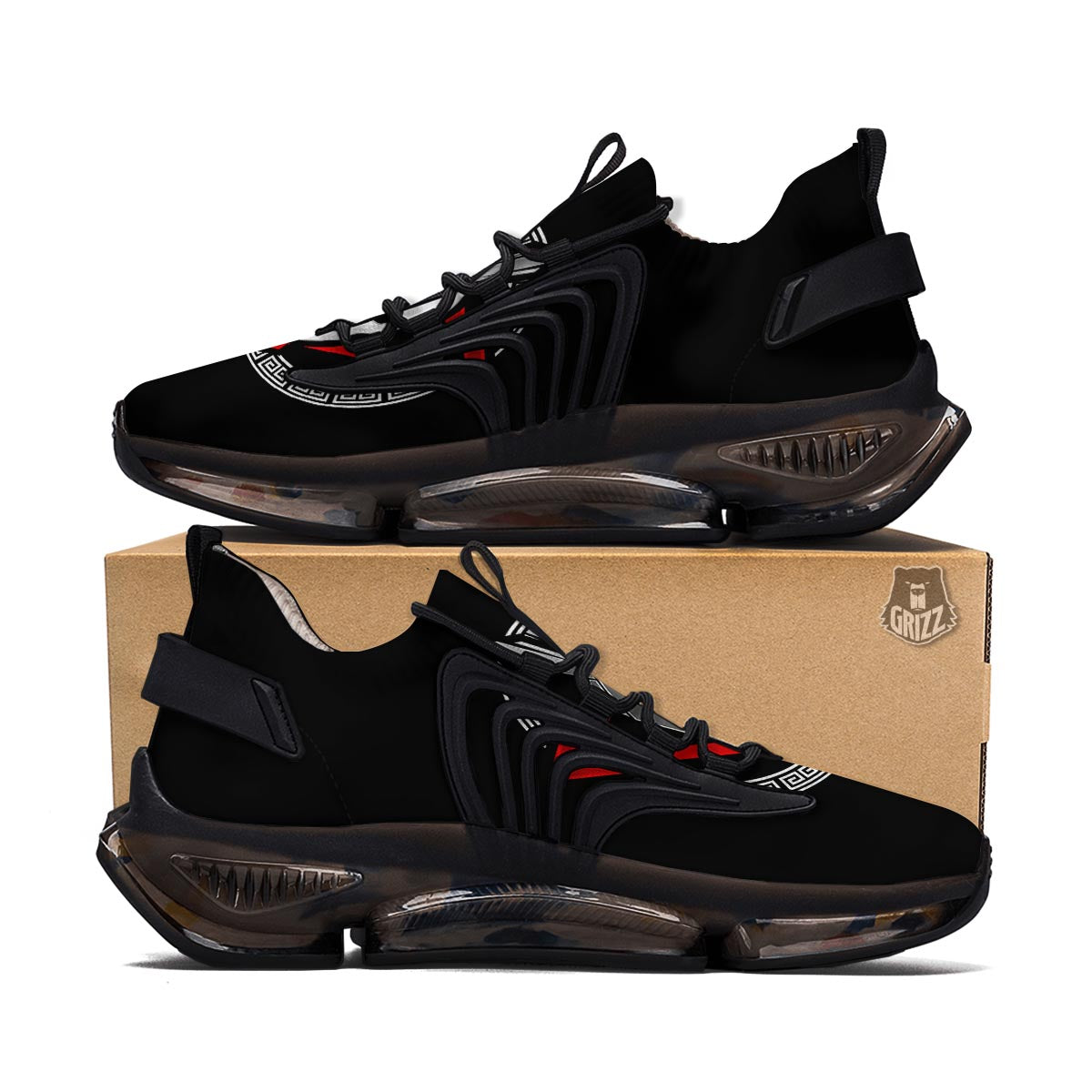 Spartan Red And White Print Black Gym Shoes-grizzshop