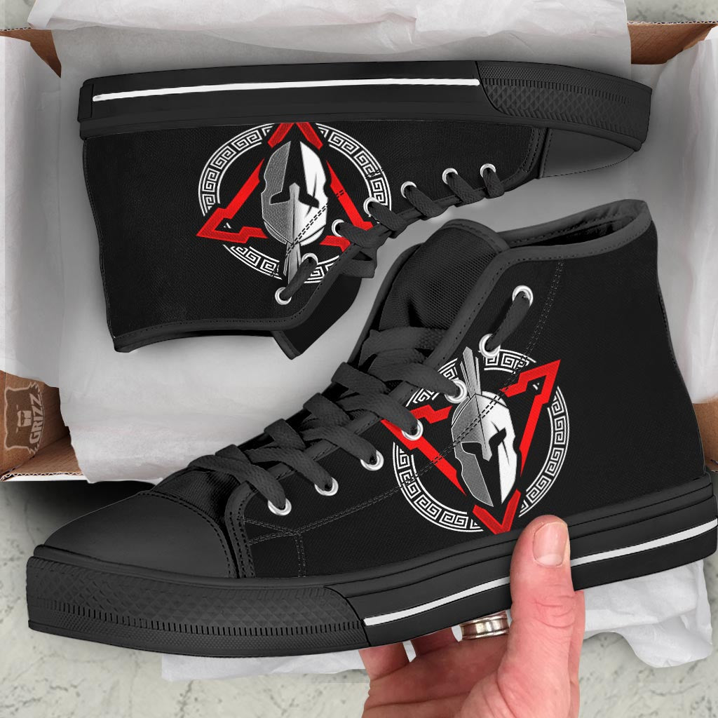 Spartan Red And White Print Black High Top Shoes-grizzshop