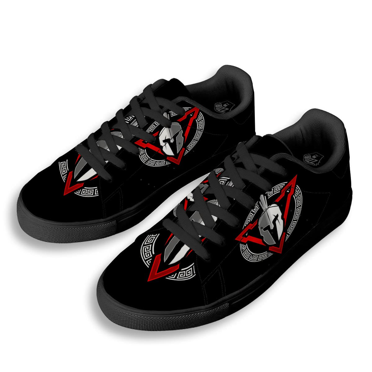 Spartan Red And White Print Black Low Top Sneakers-grizzshop