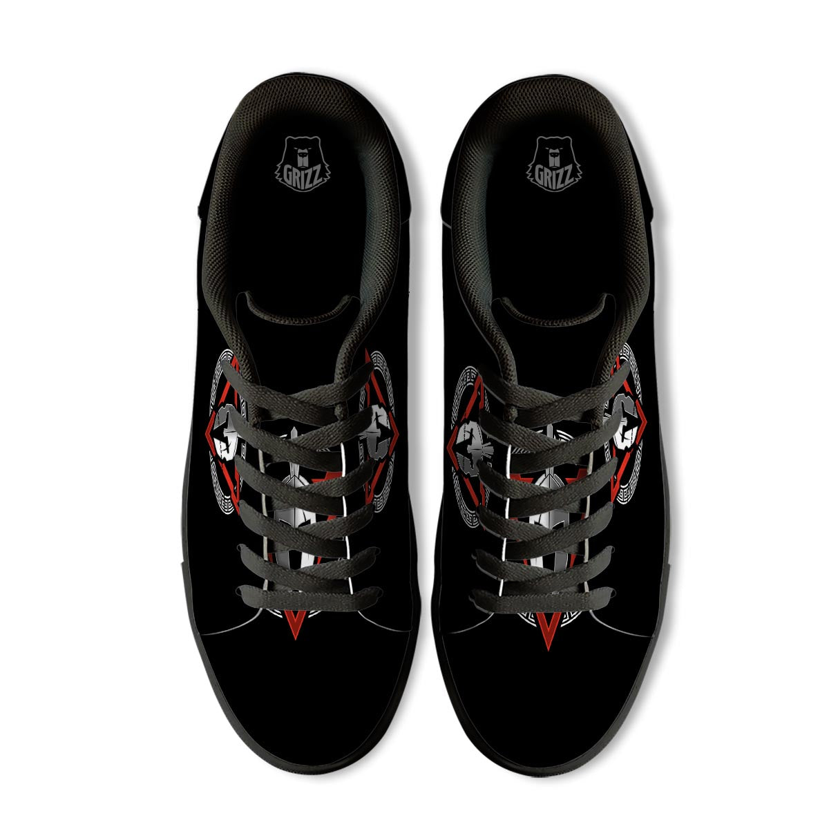 Spartan Red And White Print Black Low Top Sneakers-grizzshop