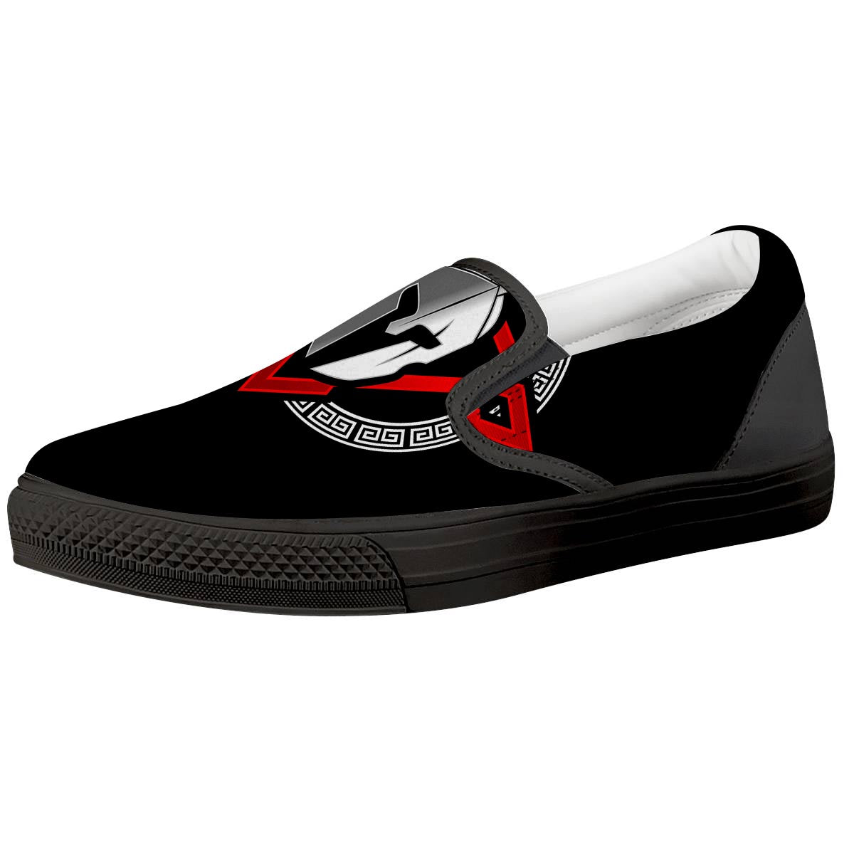 Spartan Red And White Print Black Slip On Shoes-grizzshop