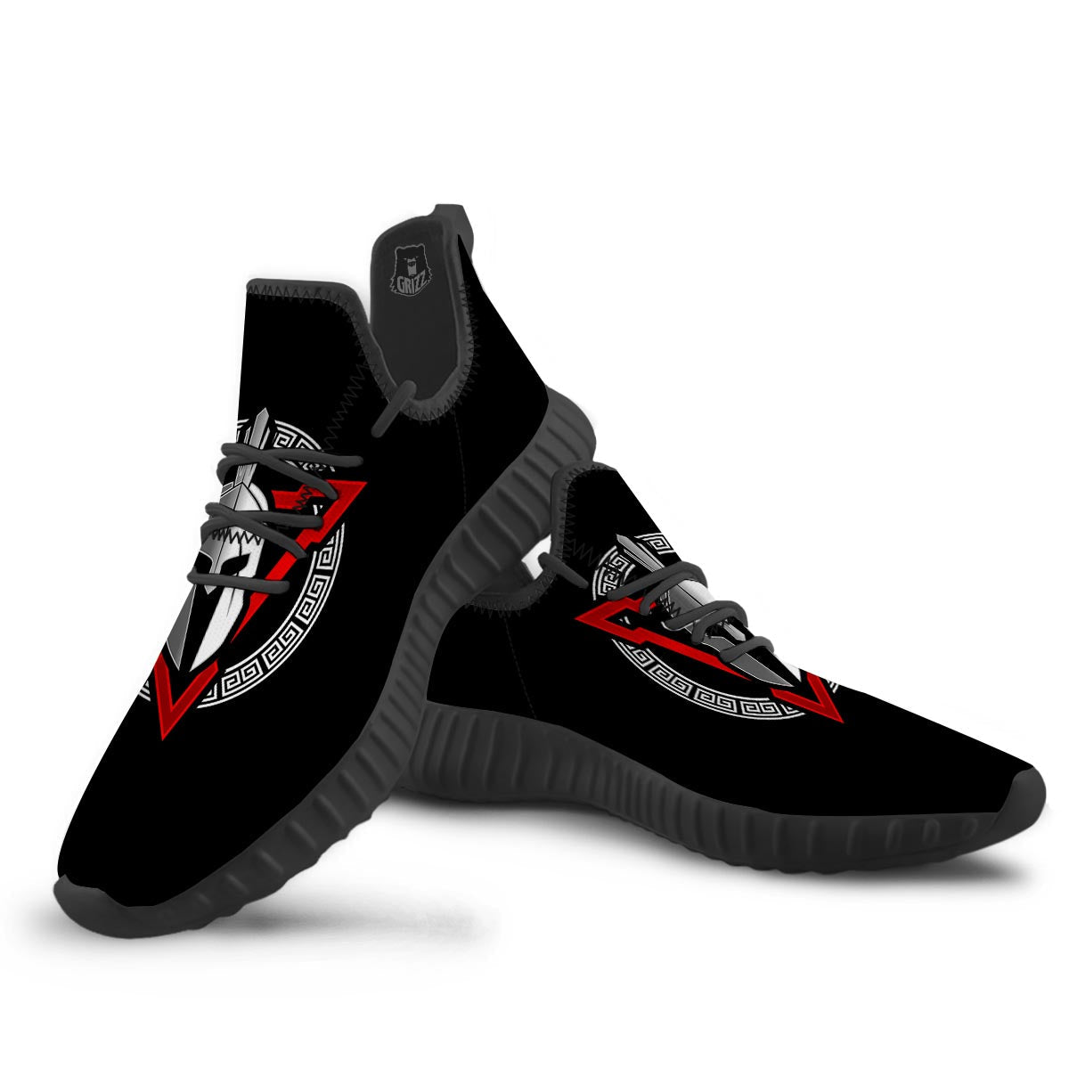 Spartan Red And White Print Black Walking Shoes-grizzshop