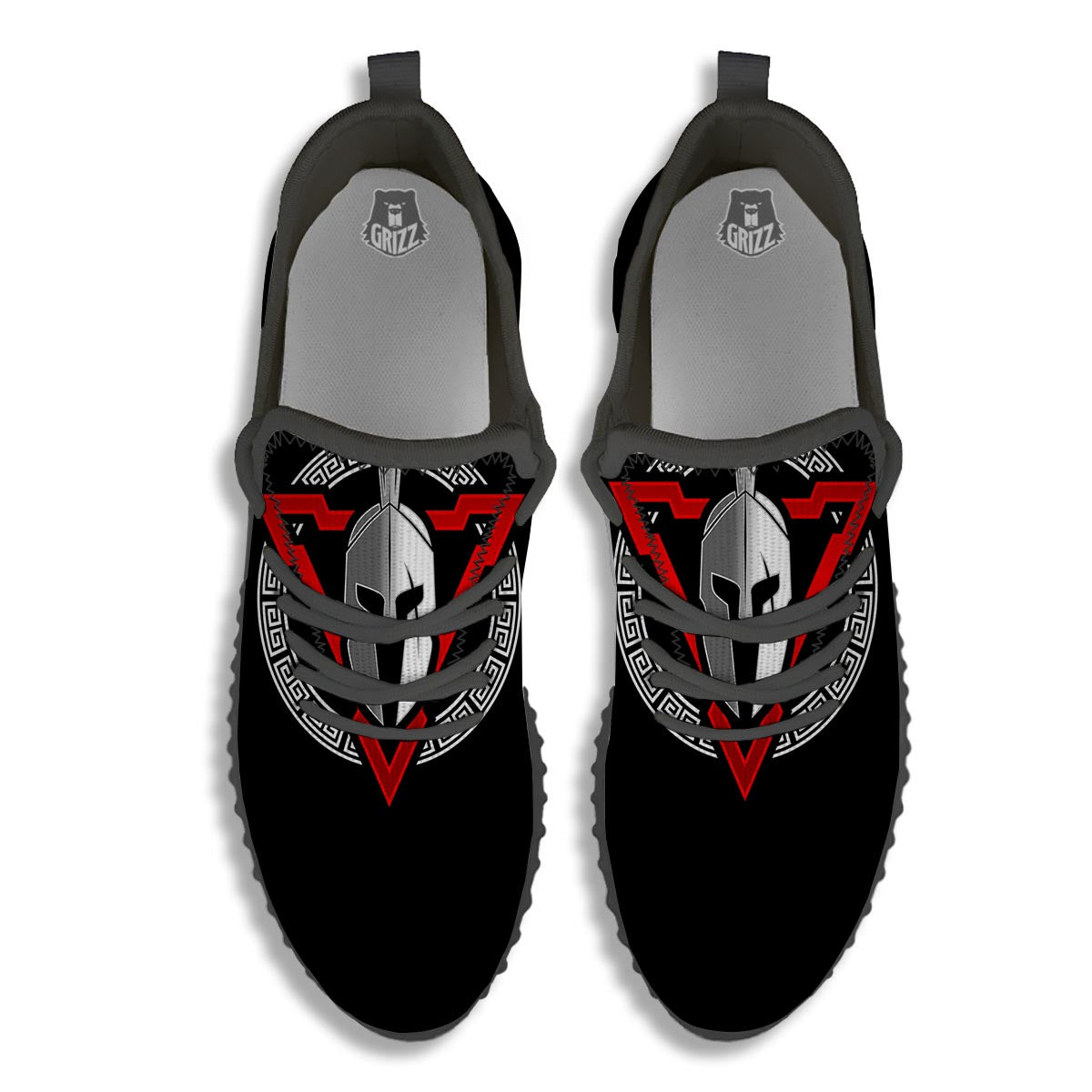Spartan Red And White Print Black Walking Shoes-grizzshop