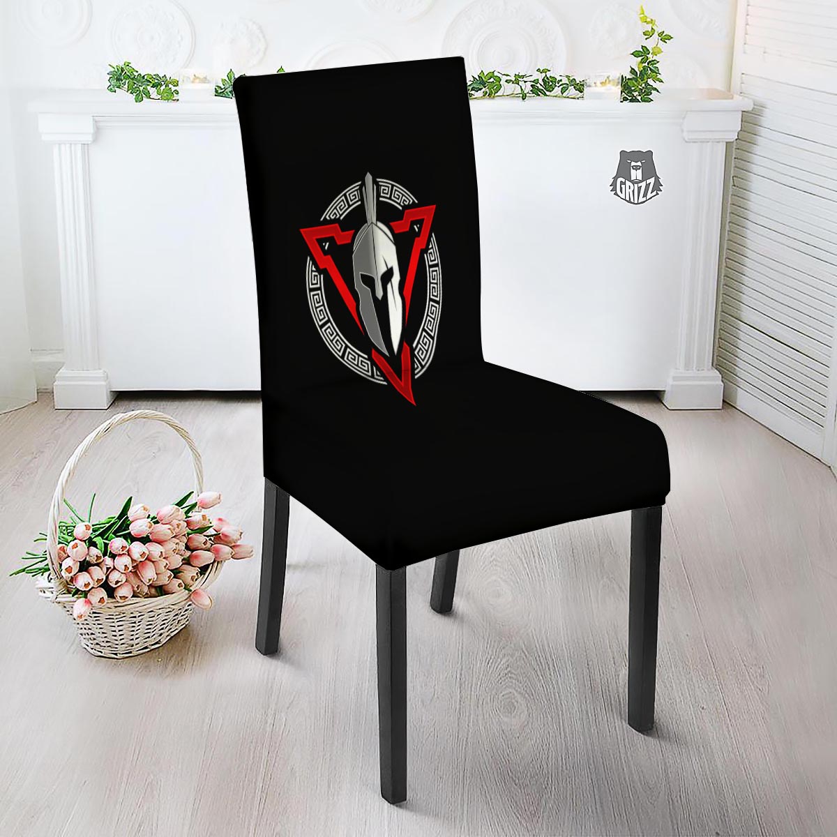 Spartan Red And White Print Dining Chair Slipcover-grizzshop