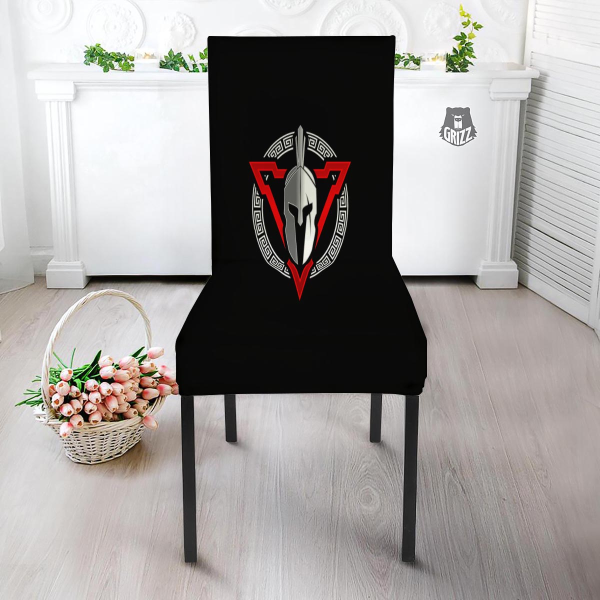Spartan Red And White Print Dining Chair Slipcover-grizzshop