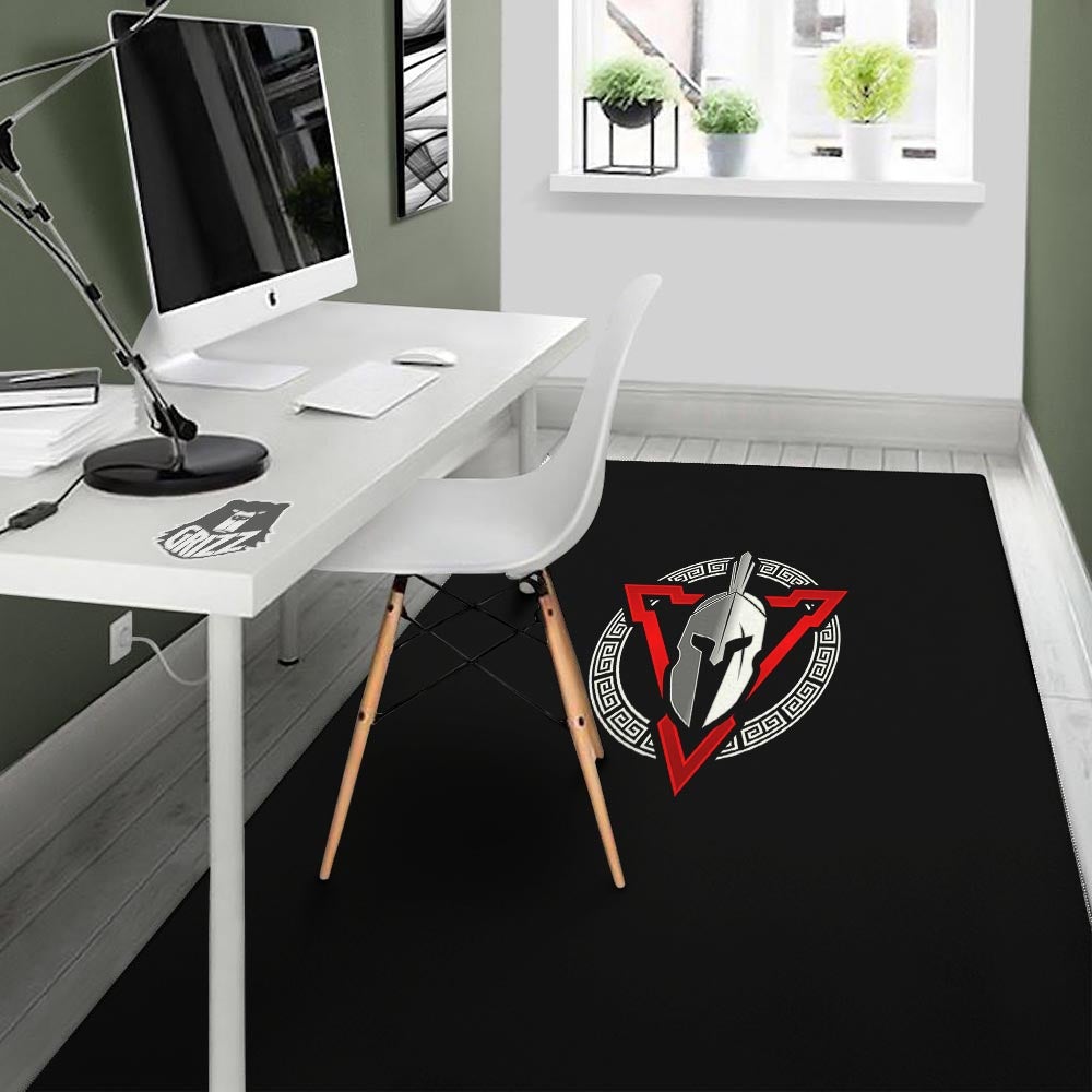 Spartan Red And White Print Floor Mat-grizzshop