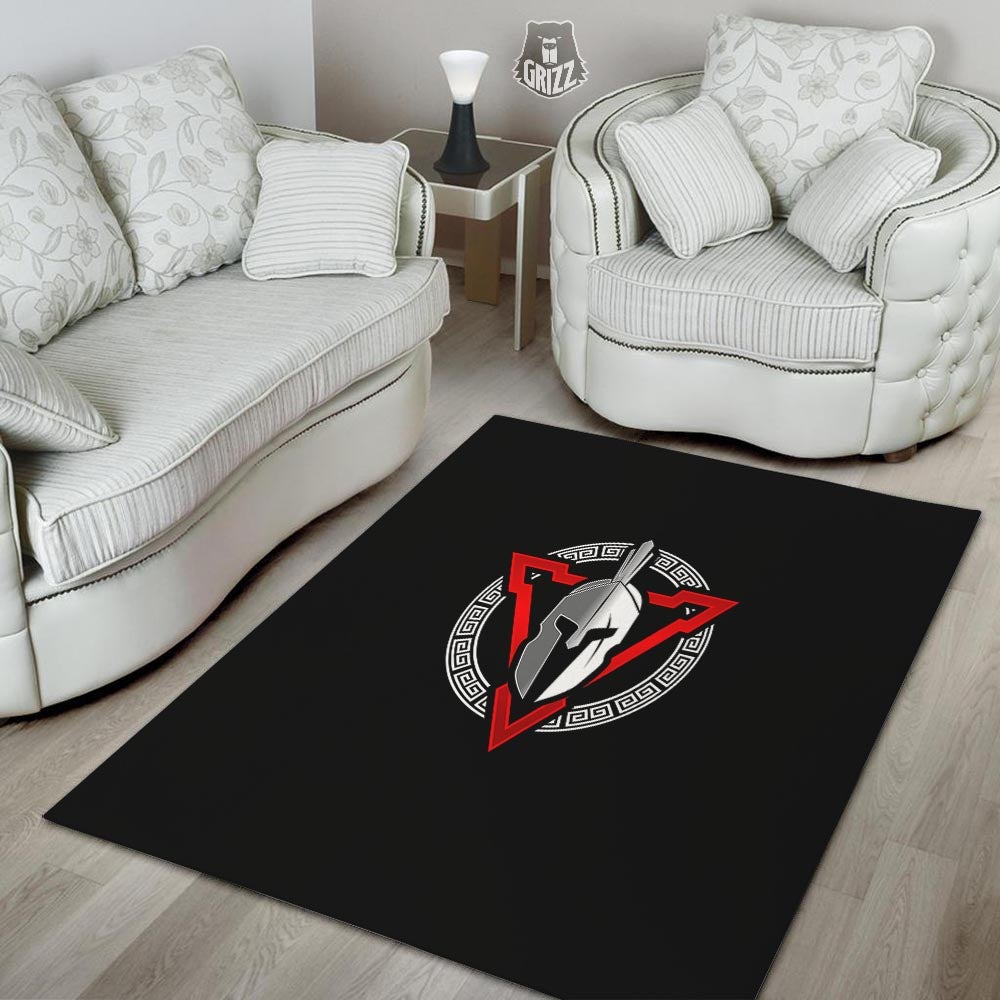 Spartan Red And White Print Floor Mat-grizzshop