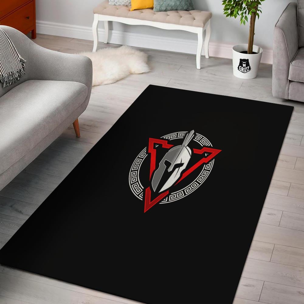 Spartan Red And White Print Floor Mat-grizzshop