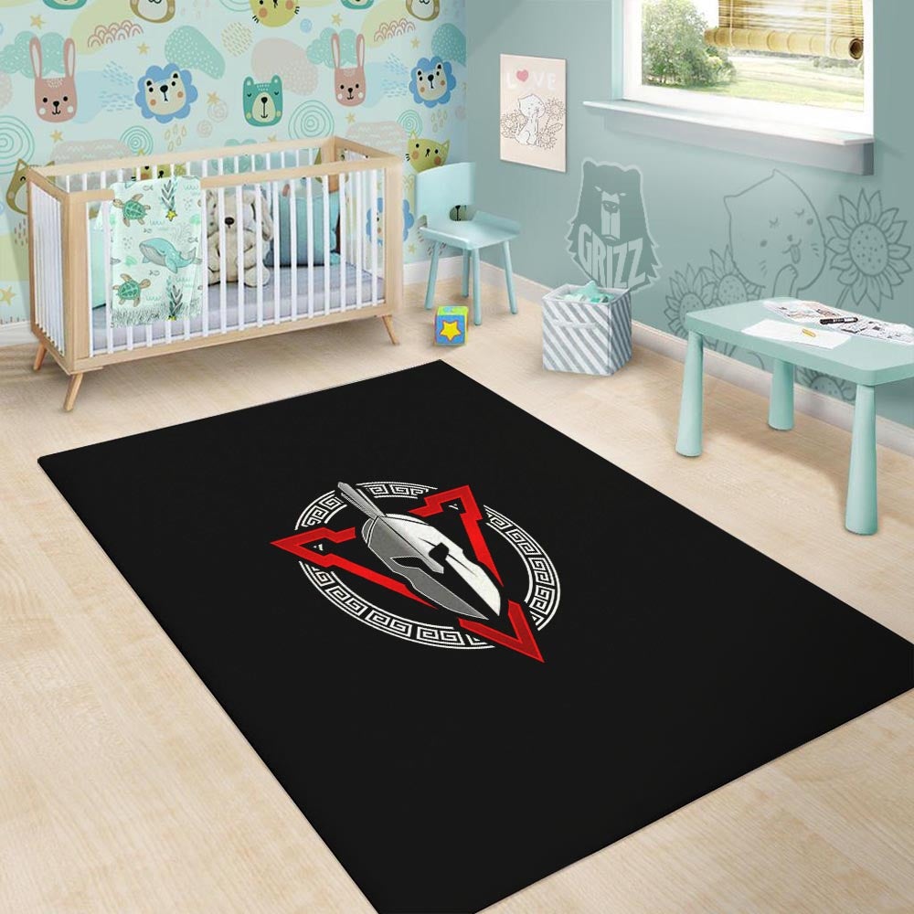 Spartan Red And White Print Floor Mat-grizzshop
