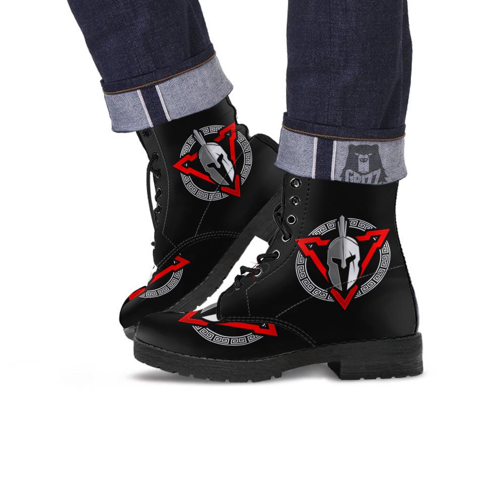 Spartan Red And White Print Leather Boots-grizzshop