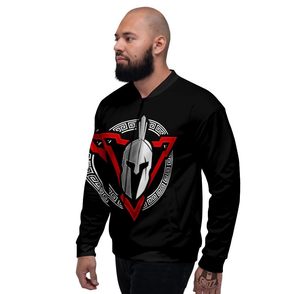 Spartan Red And White Print Men's Bomber Jacket-grizzshop