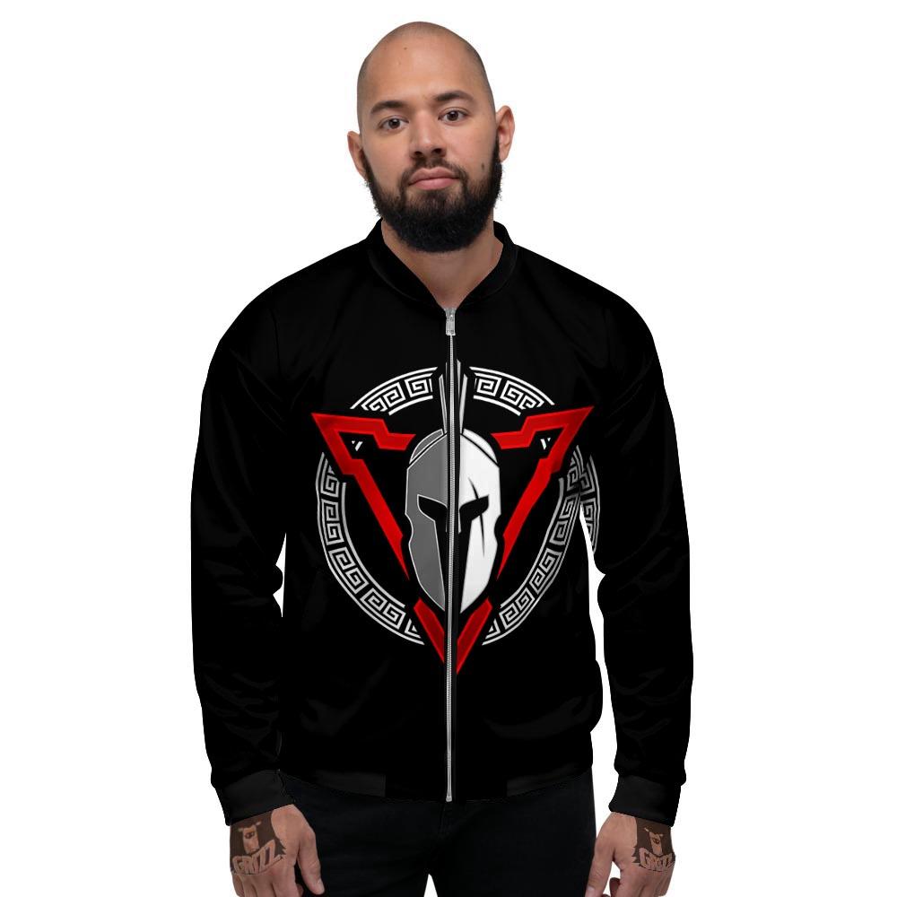 Spartan Red And White Print Men's Bomber Jacket-grizzshop