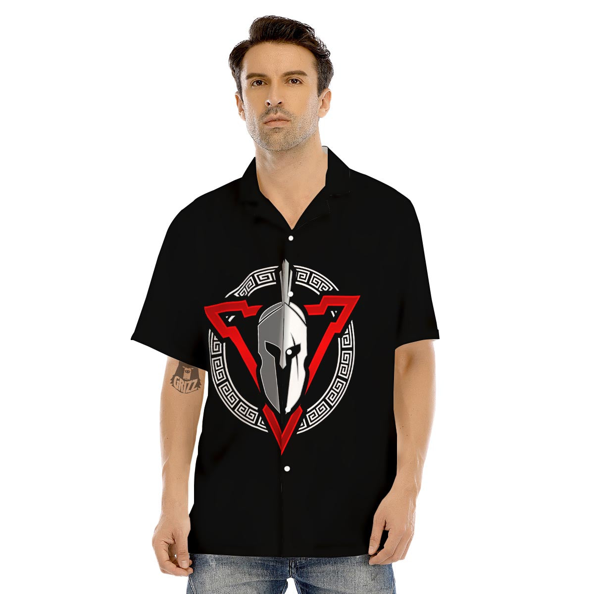 Spartan Red And White Print Men's Hawaiian Shirt-grizzshop