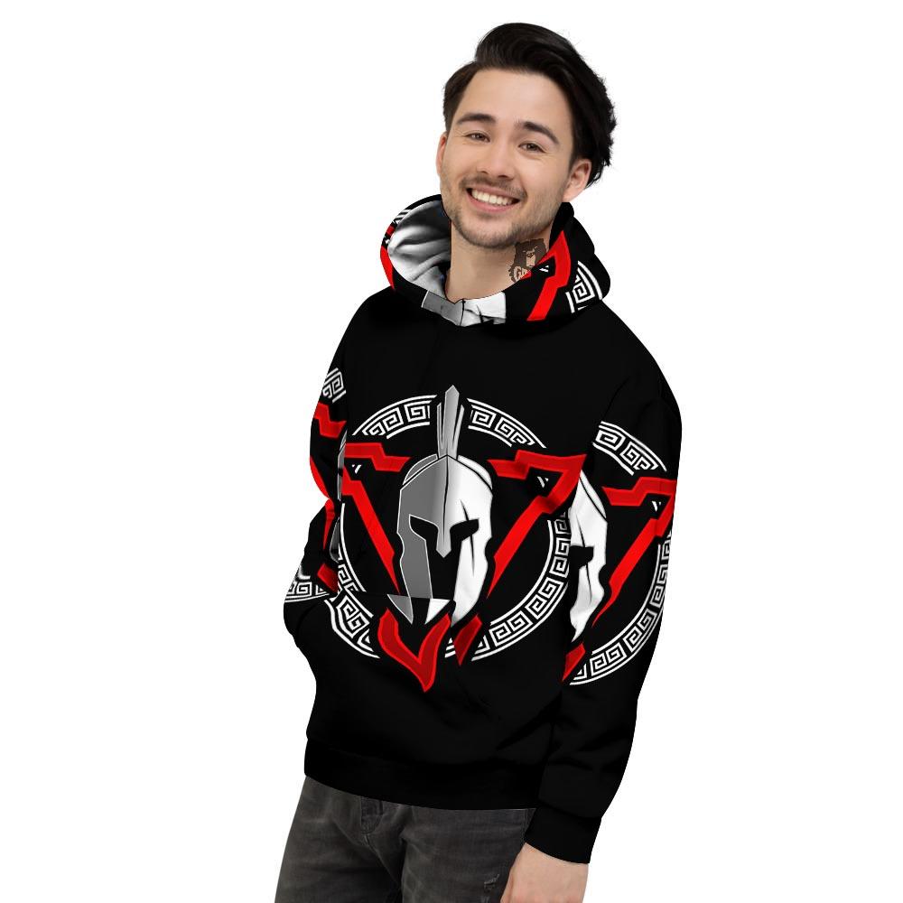 Spartan Red And White Print Men's Hoodie-grizzshop