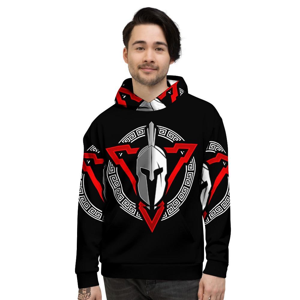 Spartan Red And White Print Men's Hoodie-grizzshop