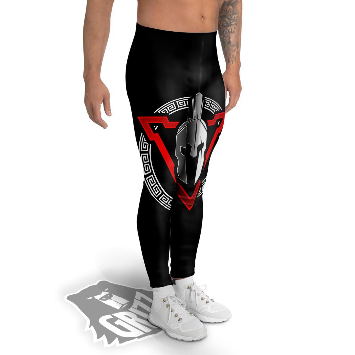 Spartan Red And White Print Men's Leggings-grizzshop