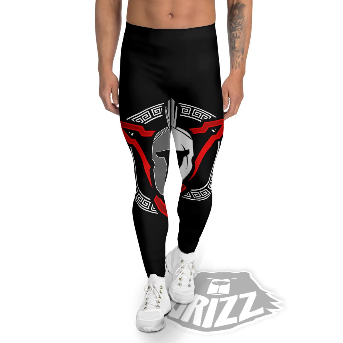 Spartan Red And White Print Men's Leggings-grizzshop