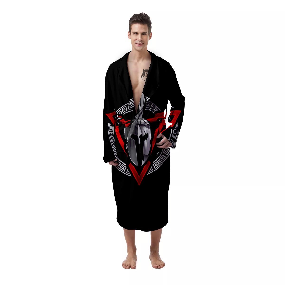 Spartan Red And White Print Men's Robe-grizzshop