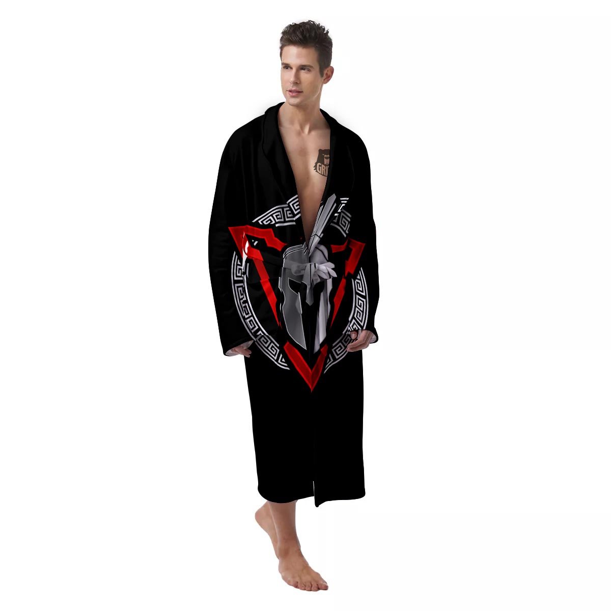 Spartan Red And White Print Men's Robe-grizzshop