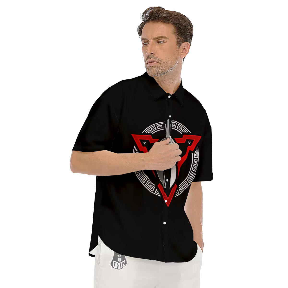 Spartan Red And White Print Men's Short Sleeve Shirts-grizzshop