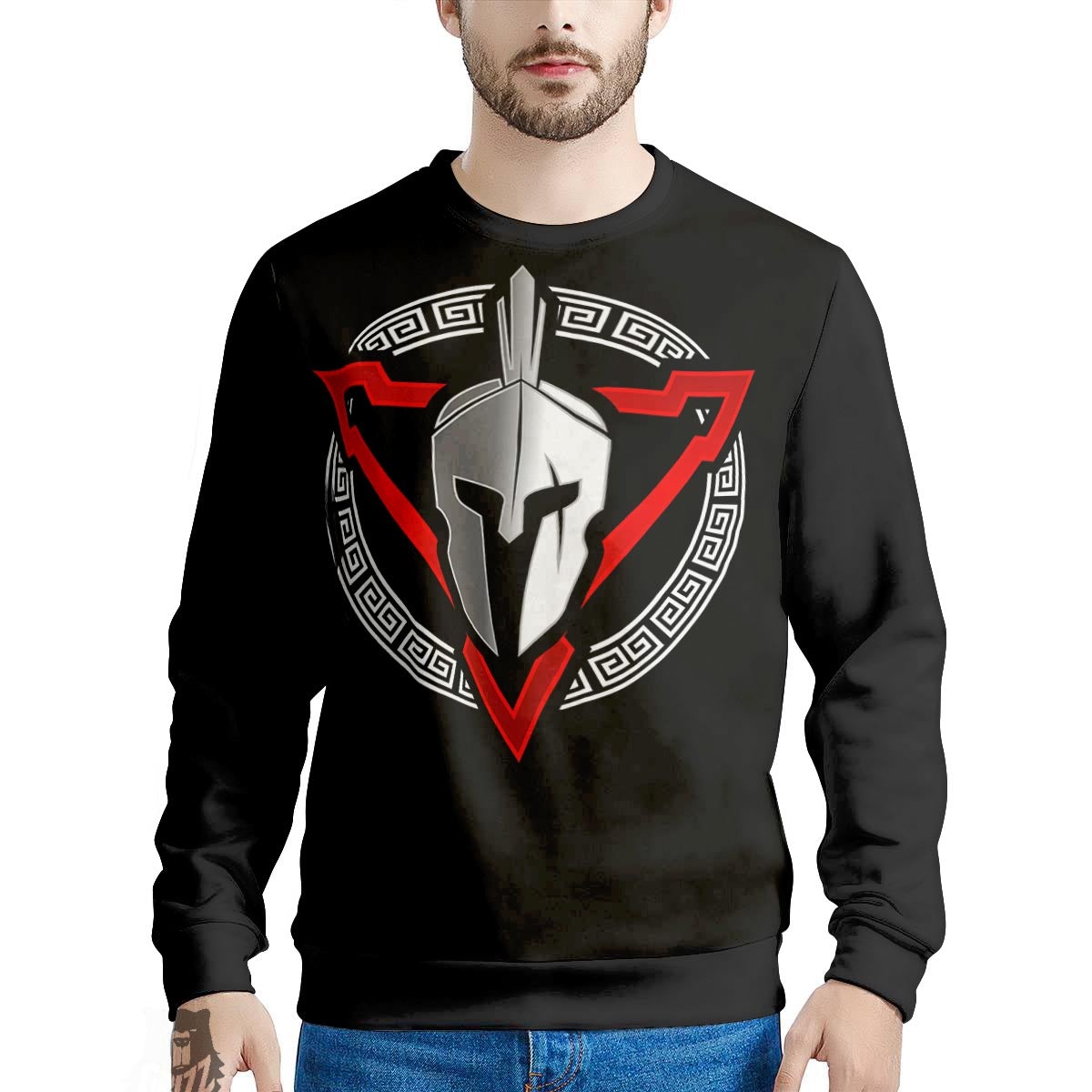 Spartan Red And White Print Men's Sweatshirt-grizzshop