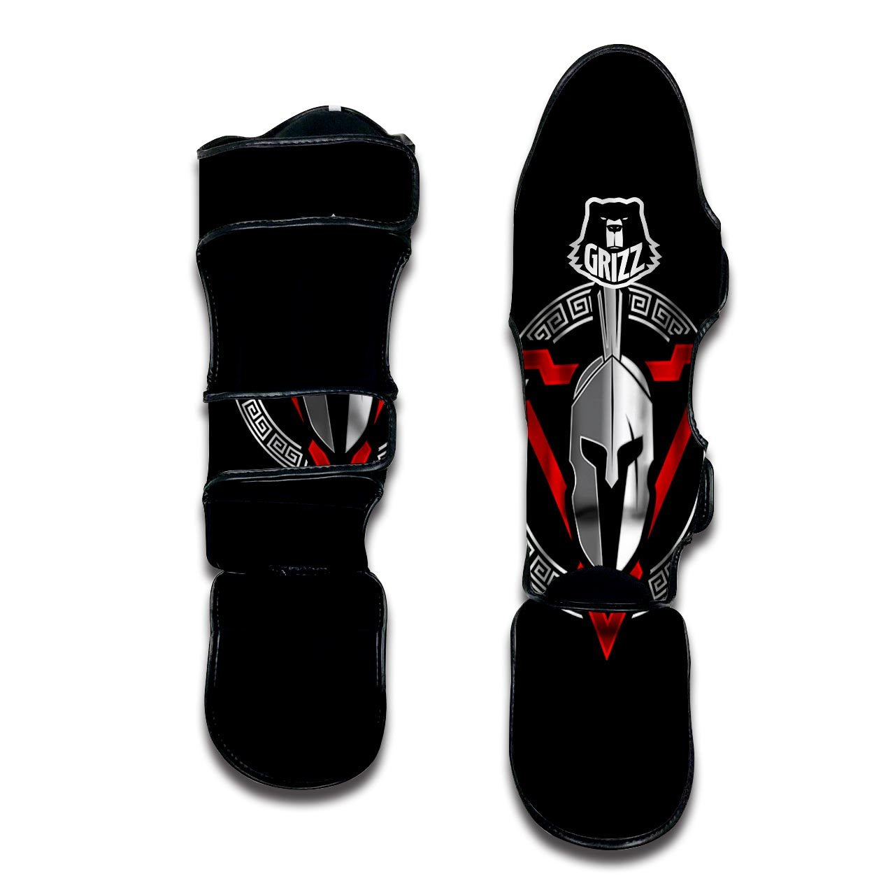 Spartan Red And White Print Muay Thai Shin Guards-grizzshop