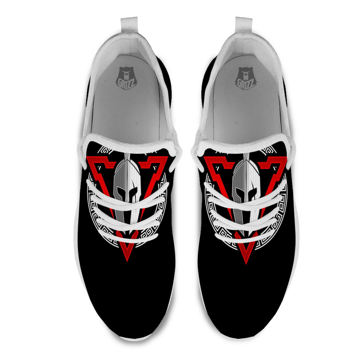 Spartan Red And White Print White Athletic Shoes-grizzshop