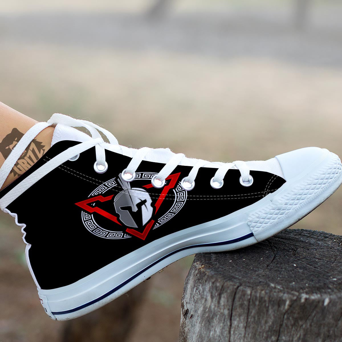 Spartan Red And White Print White High Top Shoes-grizzshop