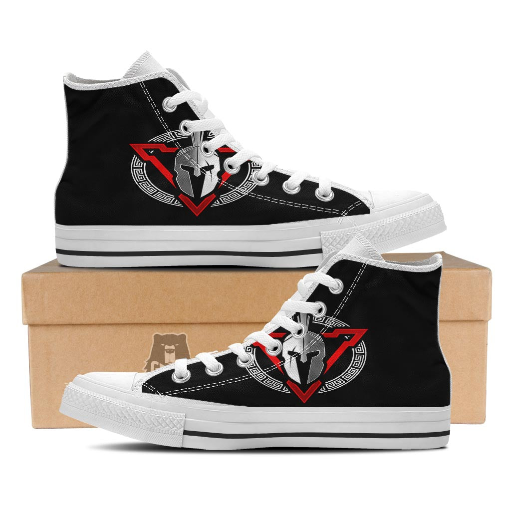 Spartan Red And White Print White High Top Shoes-grizzshop