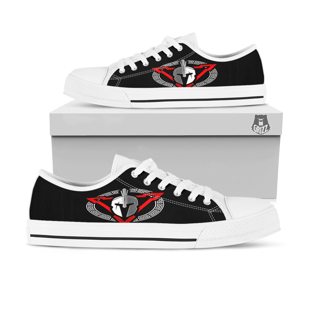 Spartan Red And White Print White Low Top Shoes-grizzshop