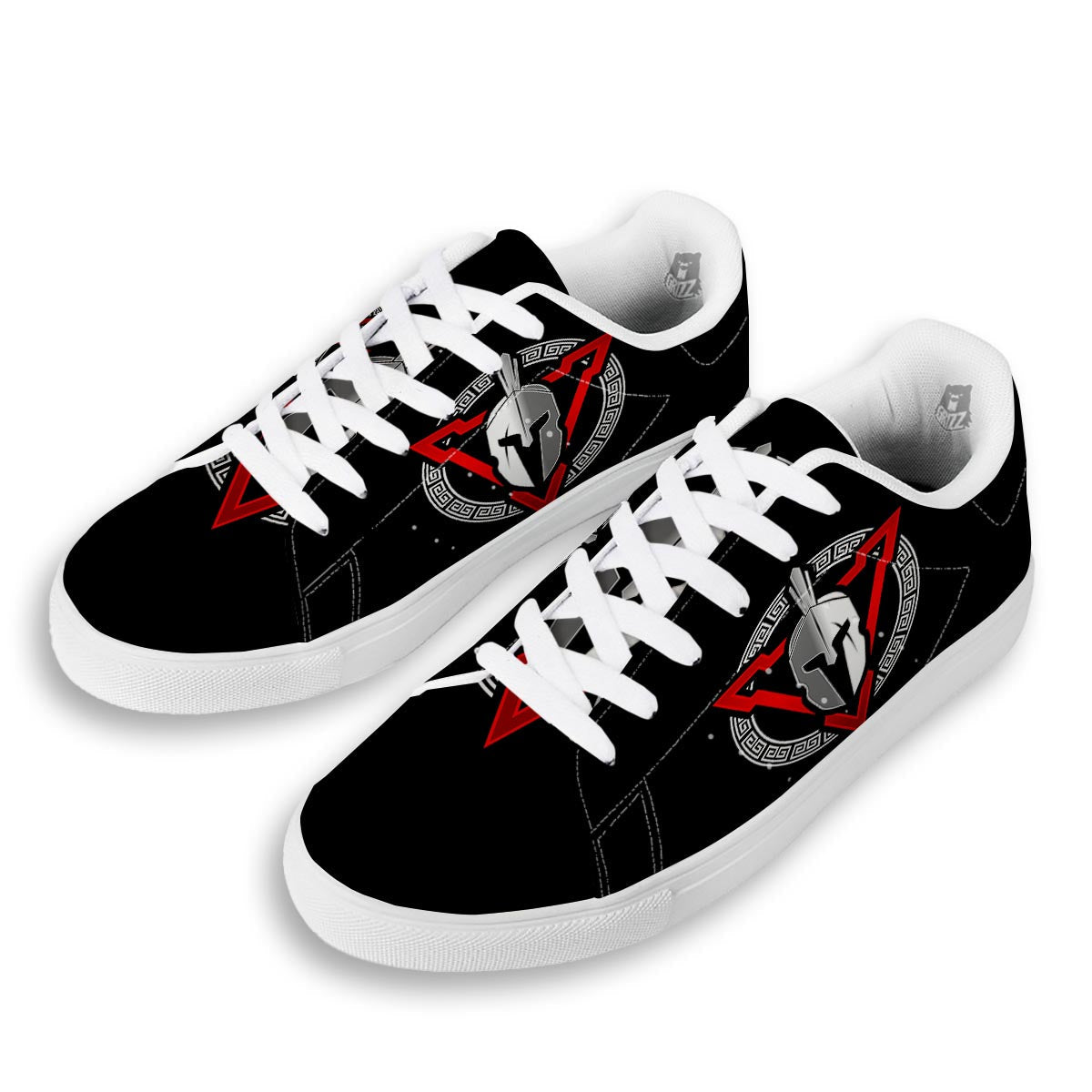 Spartan Red And White Print White Low Top Sneakers-grizzshop