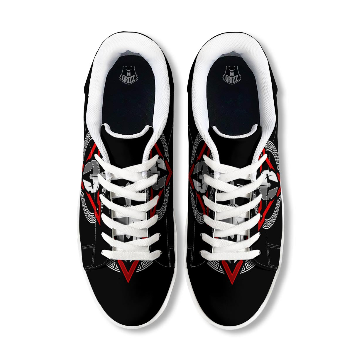 Spartan Red And White Print White Low Top Sneakers-grizzshop