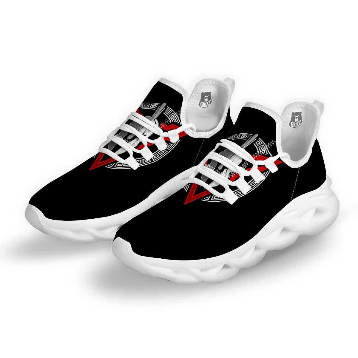 Spartan Red And White Print White Running Shoes-grizzshop
