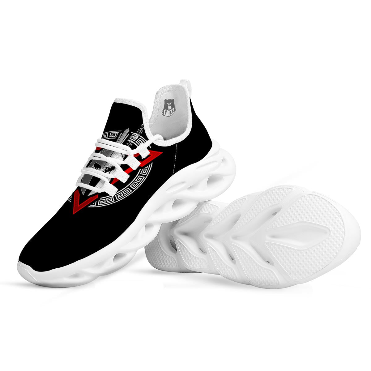Spartan Red And White Print White Running Shoes-grizzshop
