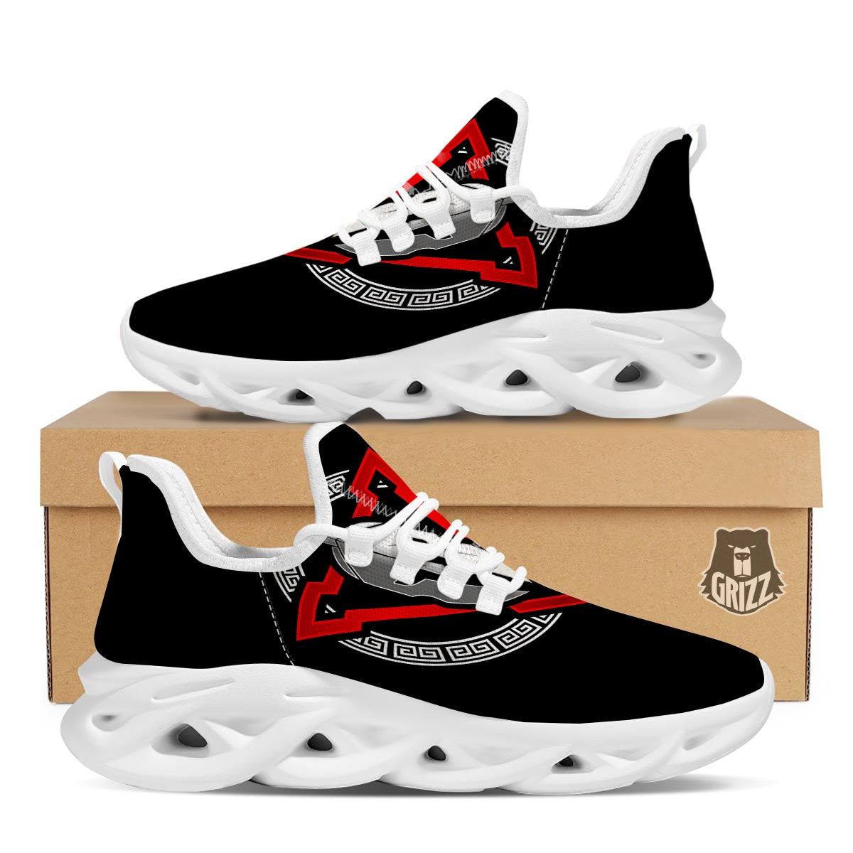 Spartan Red And White Print White Running Shoes-grizzshop