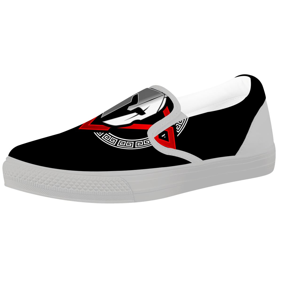 Spartan Red And White Print White Slip On Shoes-grizzshop