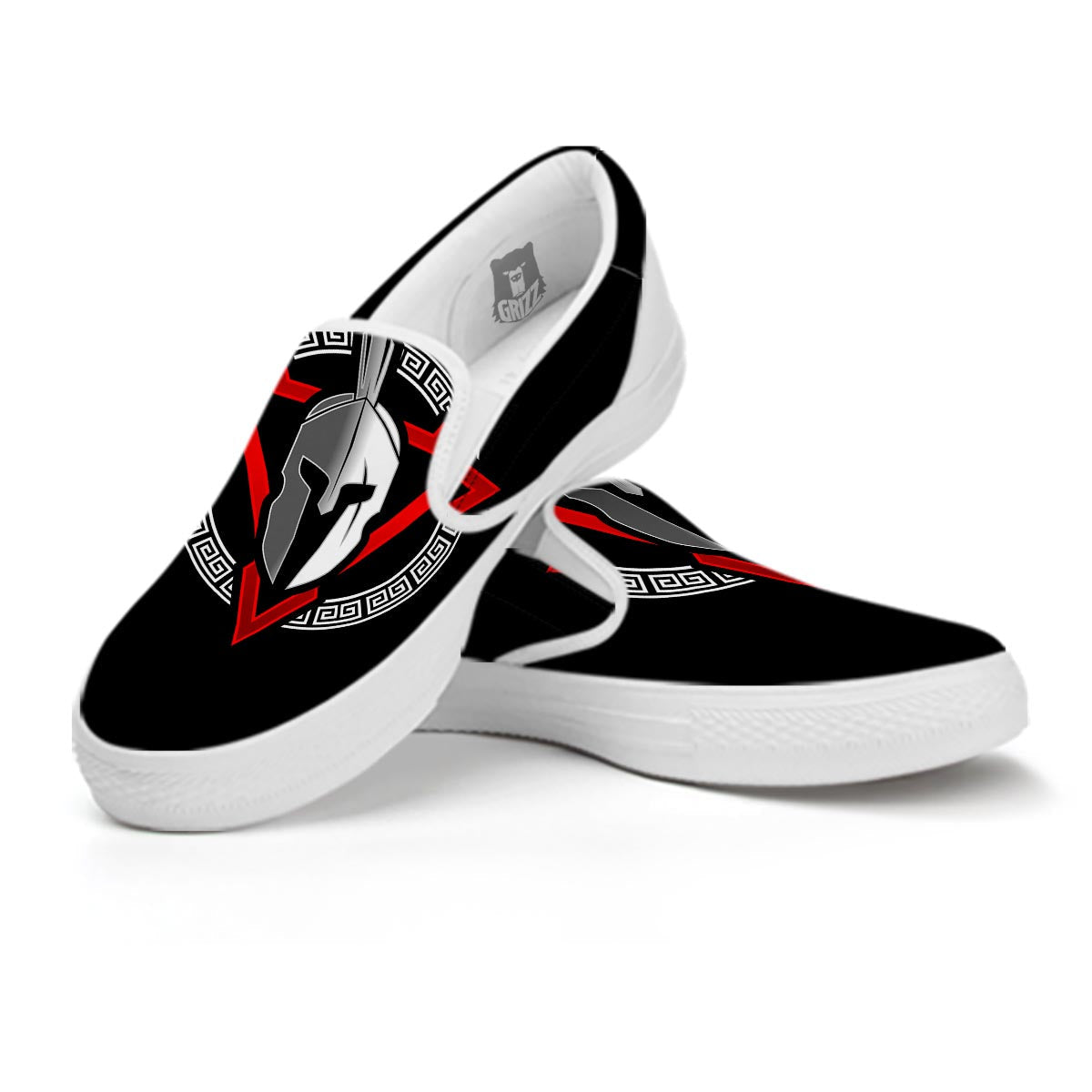 Spartan Red And White Print White Slip On Shoes-grizzshop