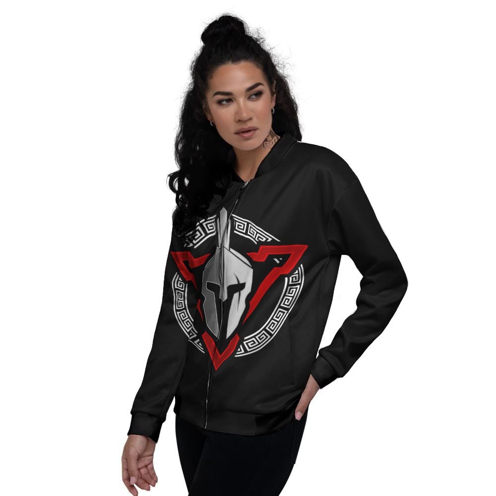 Spartan Red And White Print Women's Bomber Jacket-grizzshop