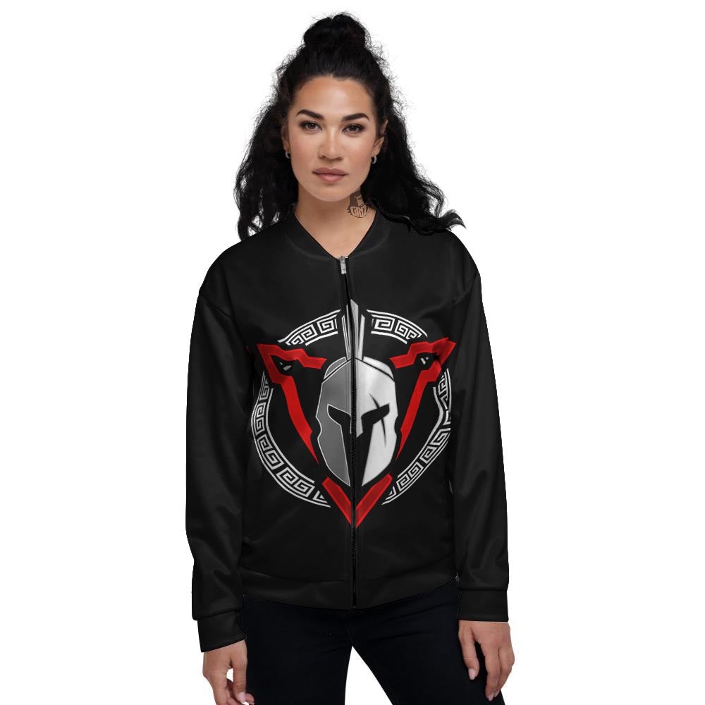 Spartan Red And White Print Women's Bomber Jacket-grizzshop
