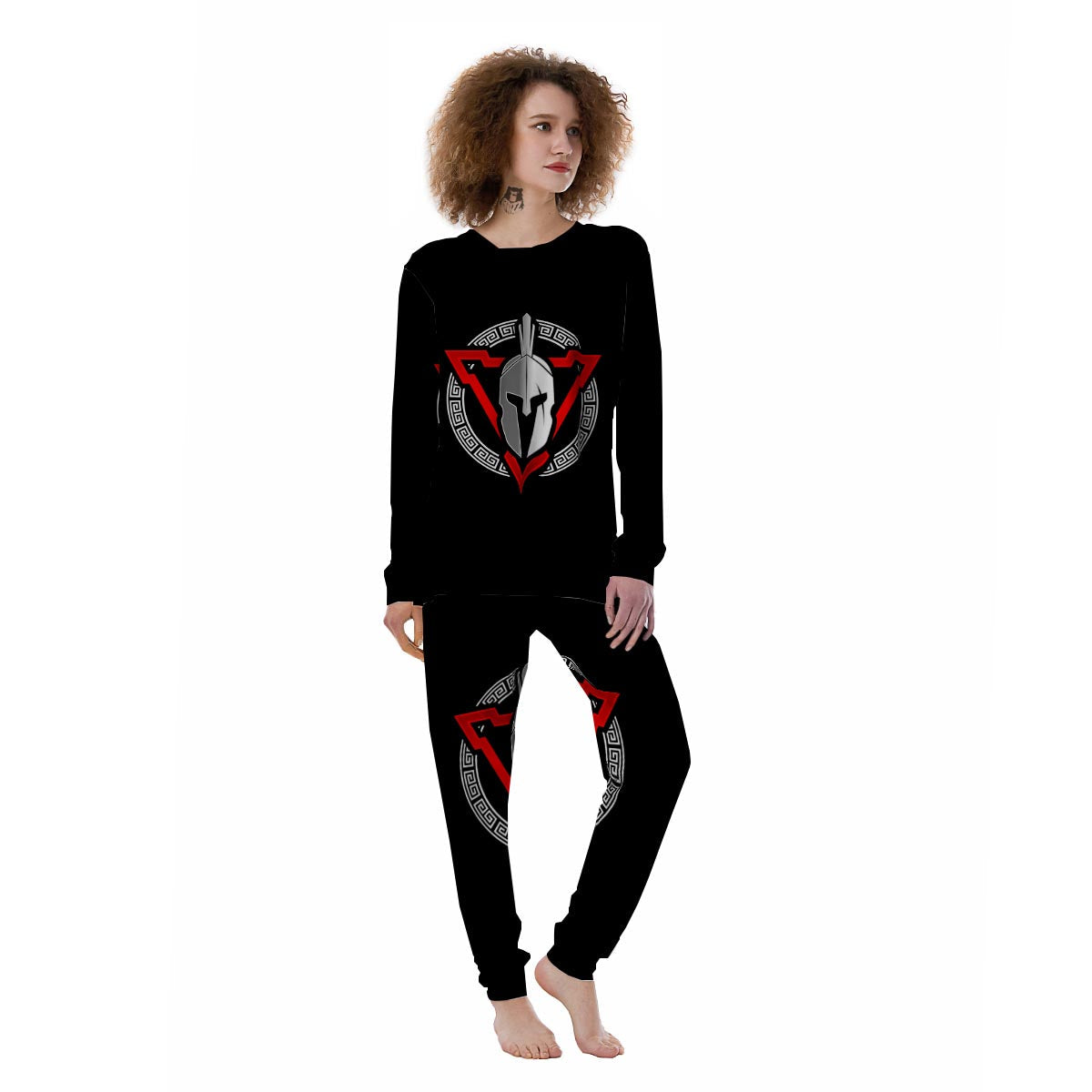 Spartan Red And White Print Women's Pajamas-grizzshop