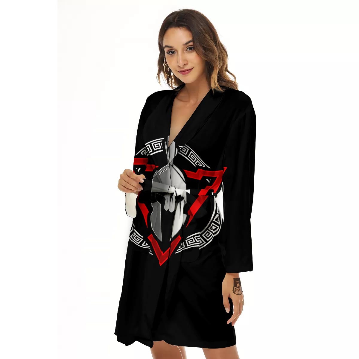 Spartan Red And White Print Women's Robe-grizzshop