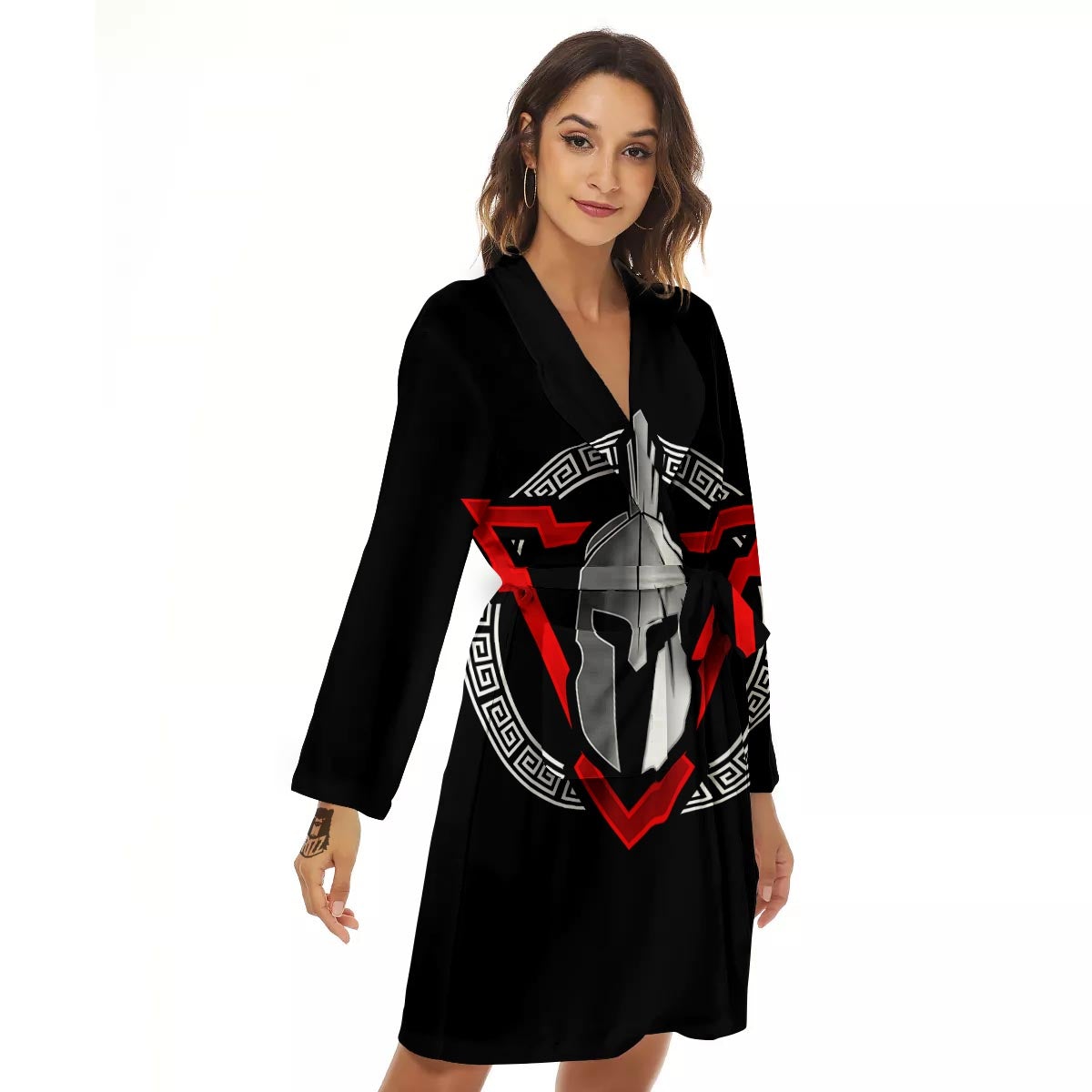 Spartan Red And White Print Women's Robe-grizzshop