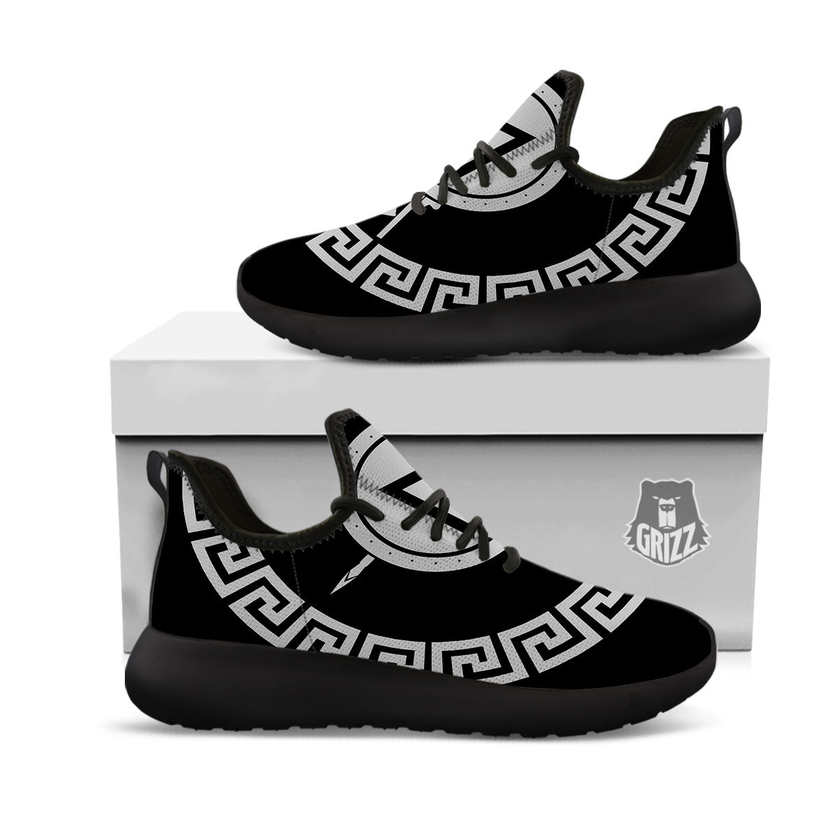 Spartan Warrior White And Black Print Black Athletic Shoes-grizzshop