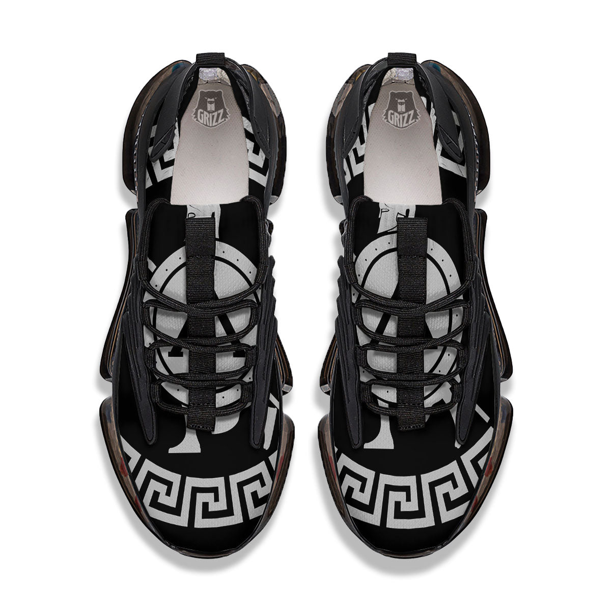Spartan Warrior White And Black Print Black Gym Shoes-grizzshop