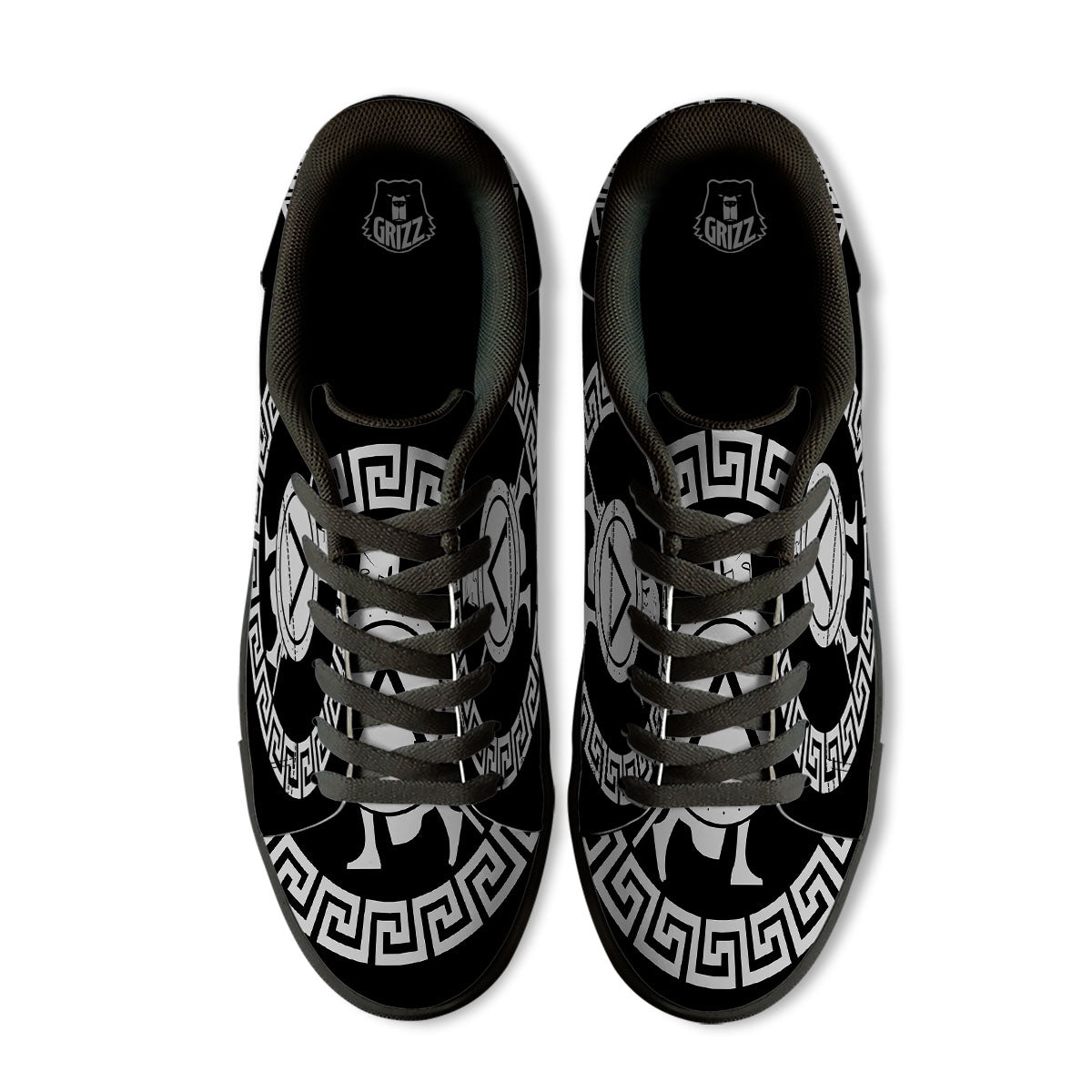Spartan Warrior White And Black Print Black Low Top Sneakers-grizzshop