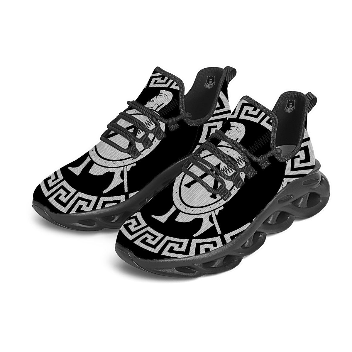 Spartan Warrior White And Black Print Black Running Shoes-grizzshop