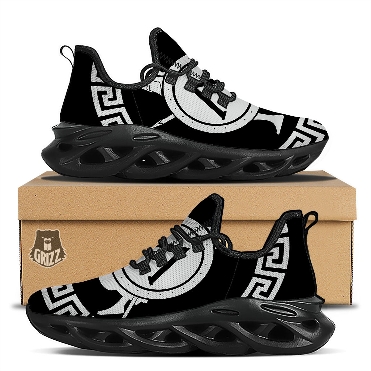 Spartan Warrior White And Black Print Black Running Shoes-grizzshop