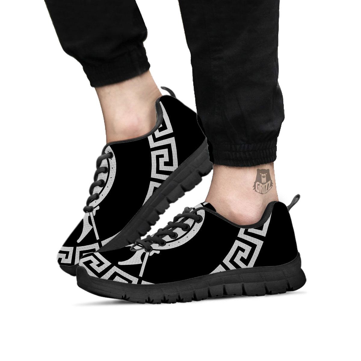 Spartan Warrior White And Black Print Black Sneaker-grizzshop