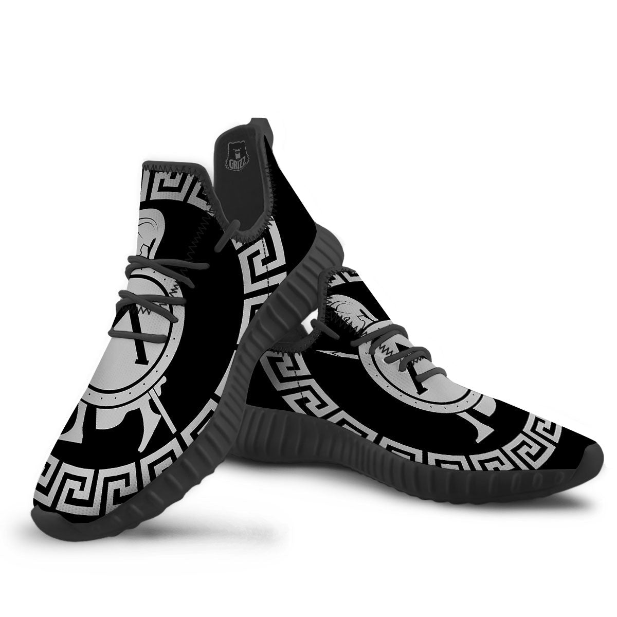 Spartan Warrior White And Black Print Black Walking Shoes-grizzshop